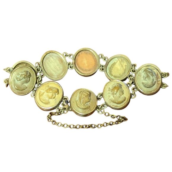 Vintage Antique Vesuvian Lava Stone Cameo Bracelet Carved Victorian Chain Link